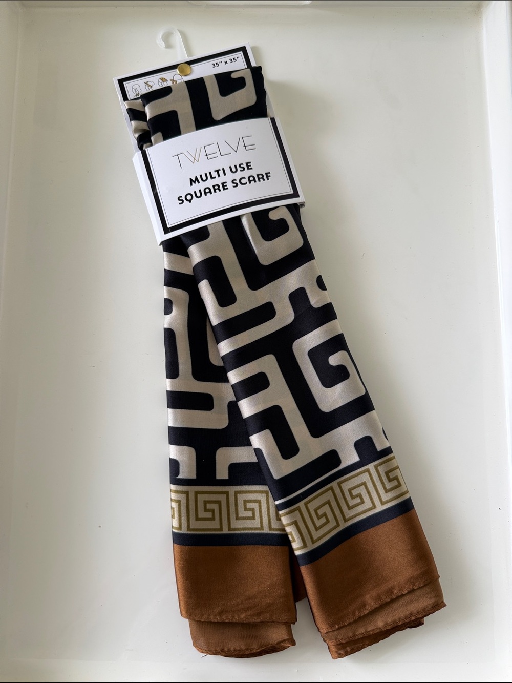 Chic Geometric Maze Square Scarf - Black & Brown